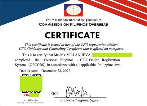 cfo certificate philippines.